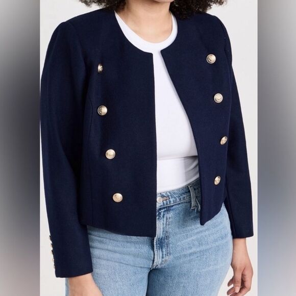 NWT L'AGENCE True Collarless Wool Blend Jacket - Midnight Navy Blue, Size 10 - Picture 2 of 12